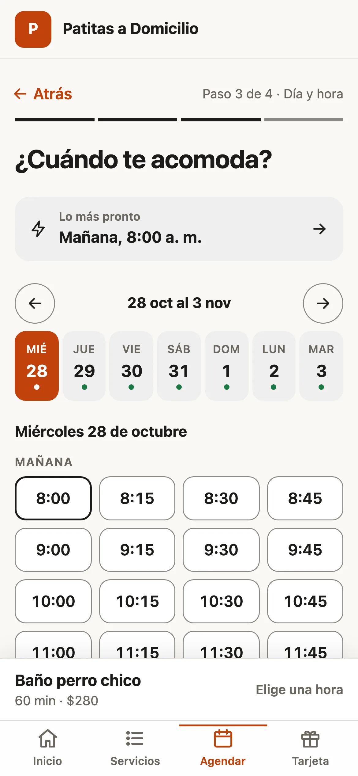 El paso Tus datos de una cita a domicilio, con la dirección y las referencias