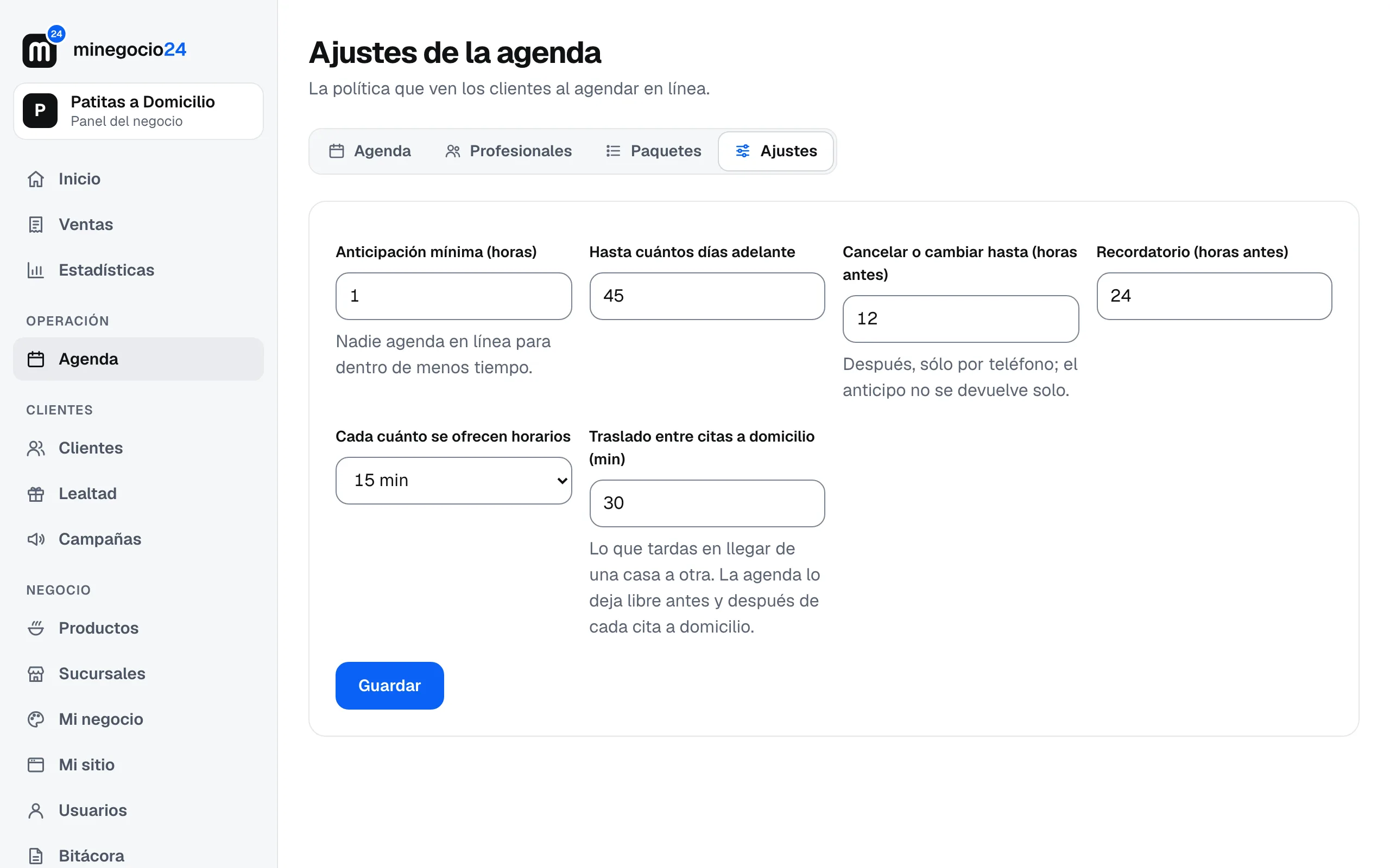 Los ajustes de la agenda con el traslado entre citas a domicilio en 30 minutos