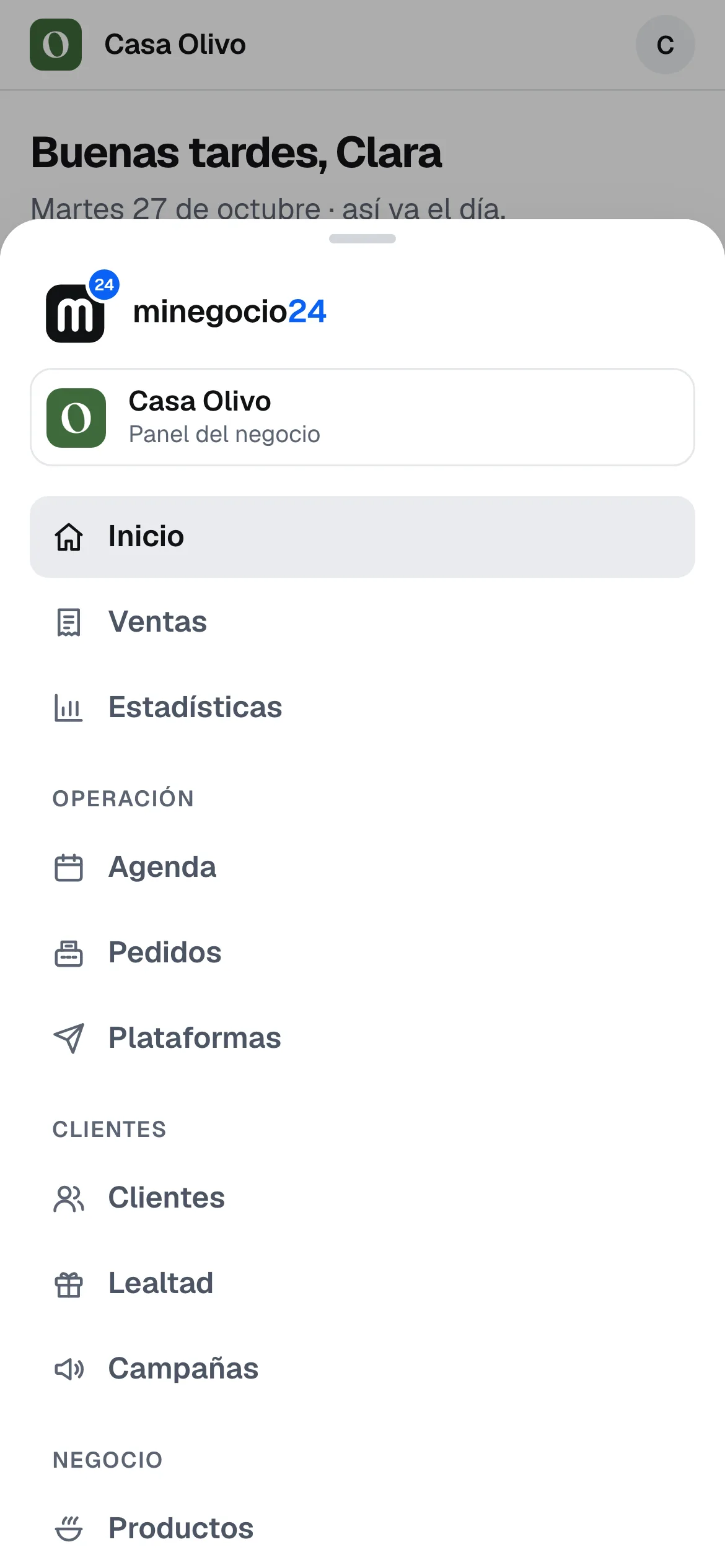 El menú completo que se abre al tocar Más en el celular
