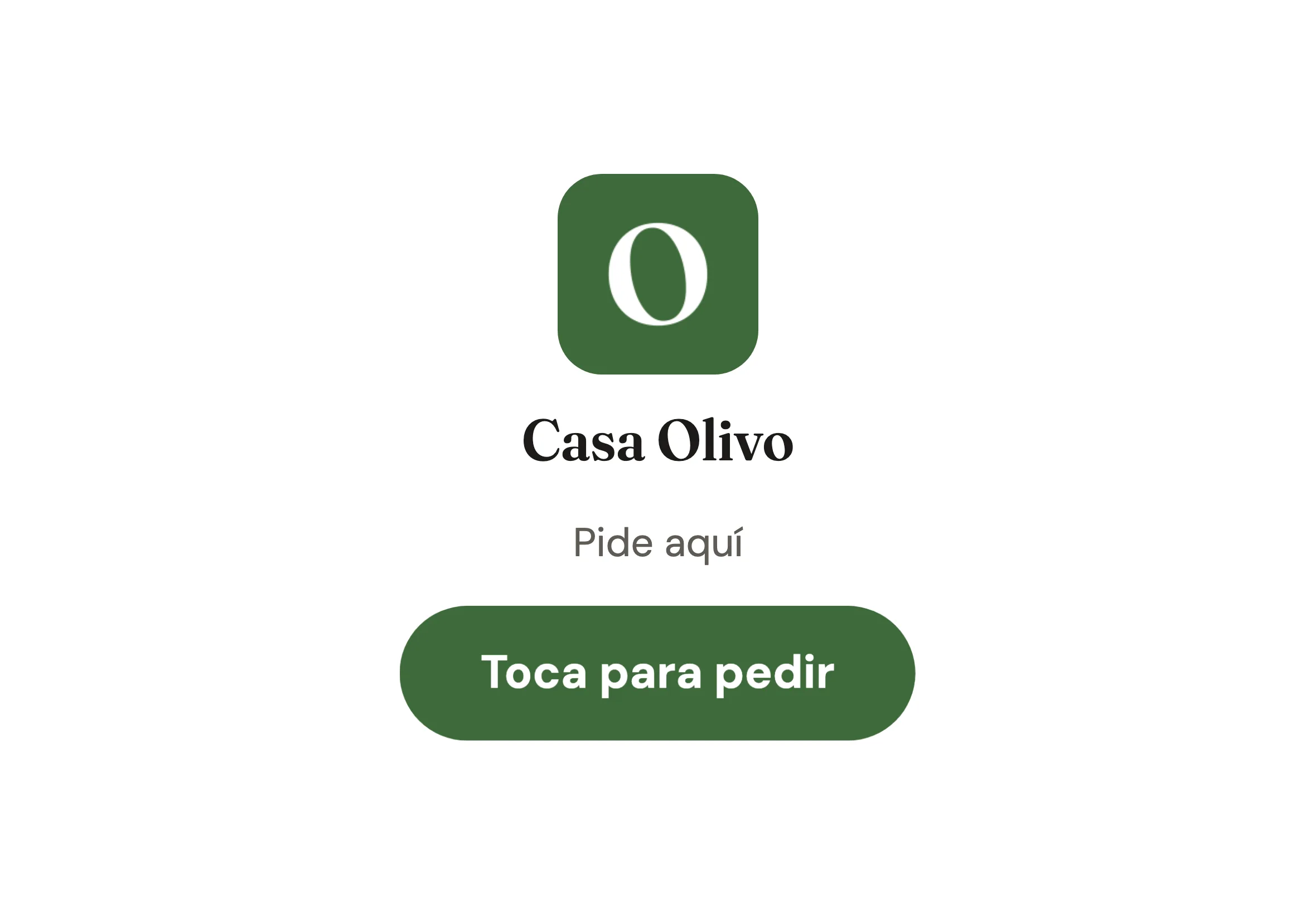El inicio del kiosko de Casa Olivo con el logo y el botón Toca para pedir