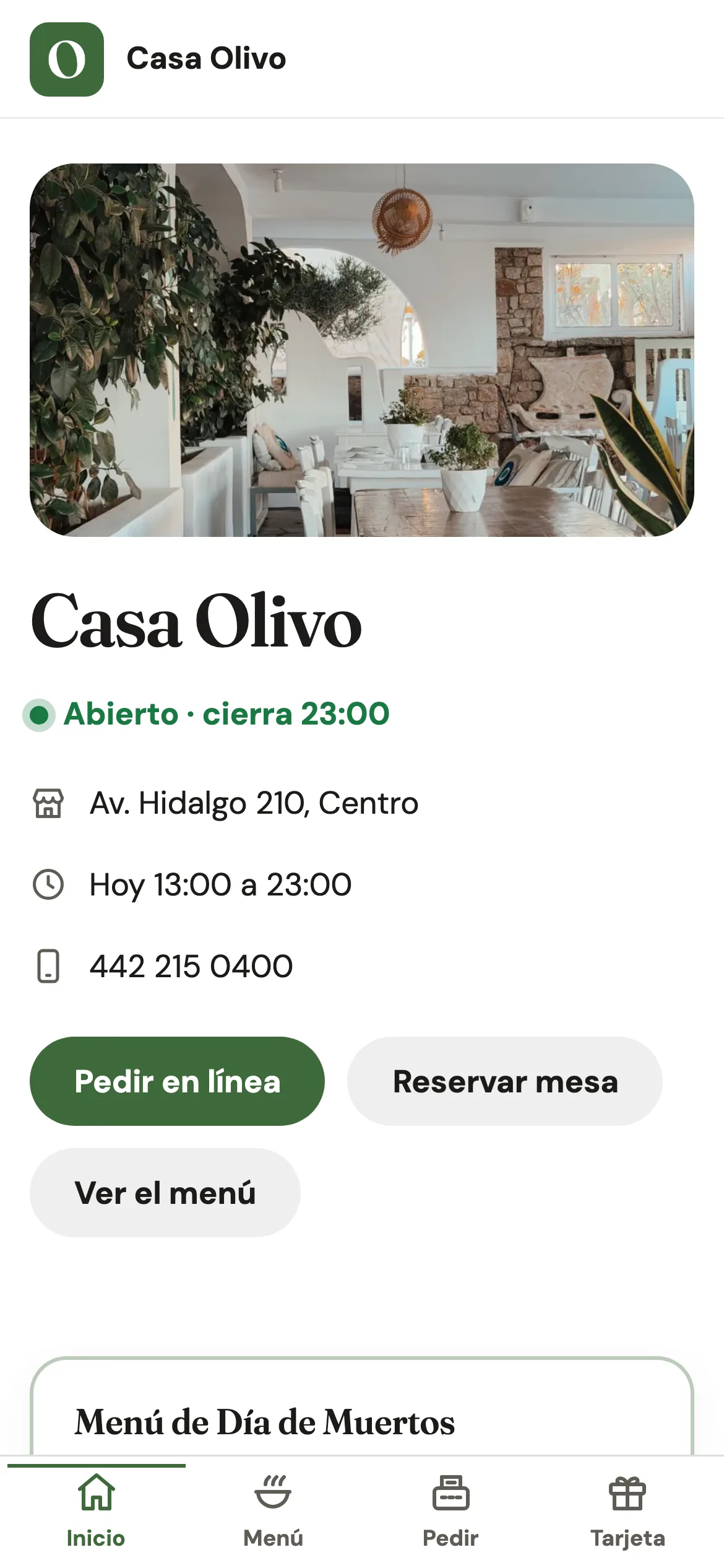 El sitio de Casa Olivo en el celular: lo que ve quien abre su dirección